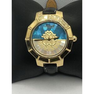 Roberto Cavalli Unisex Black Leather Analog Dial Quartz Genuine Watch OP499